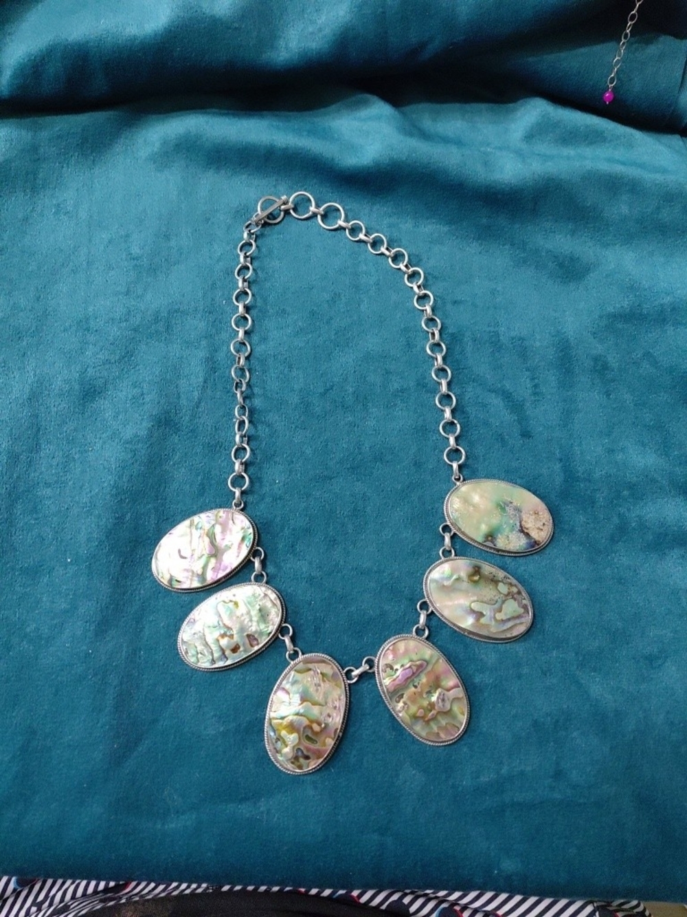 Vintage LUCAS LAMETH Luc Sterling Silver 925 & Abalone MOP Green Necklace